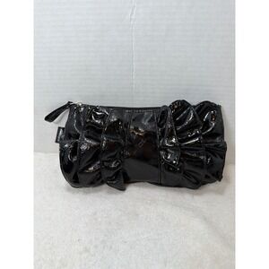 NWOT Y2K Chateau Black Patent Leather Ruffle Clutch Evening Bag Wristlet